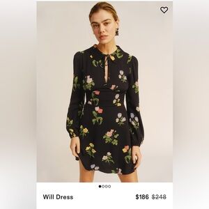 NWOT Reformation Black Floral Dress Sz 6